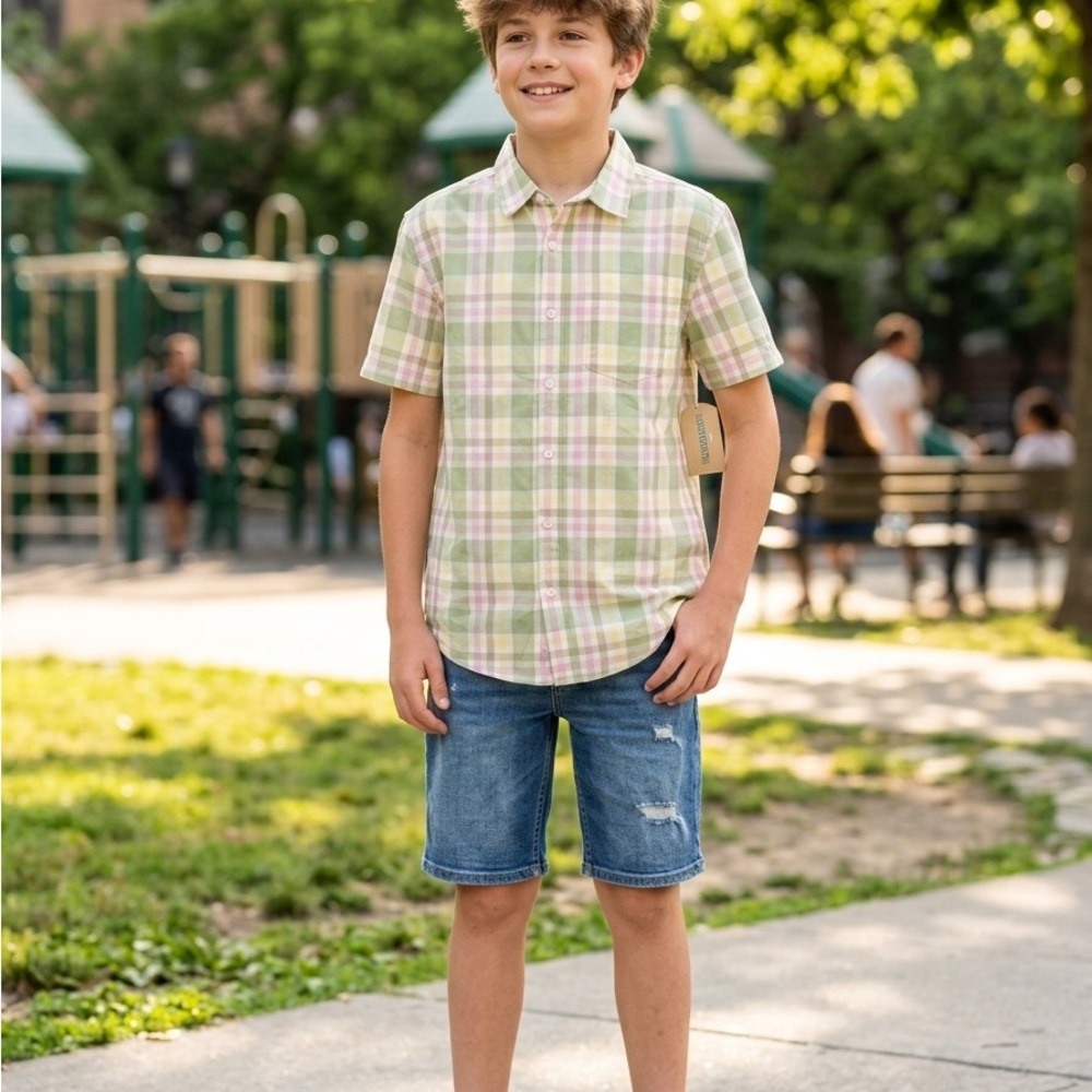 JCPenney Kids Pastel Plaid Button Down Shirt